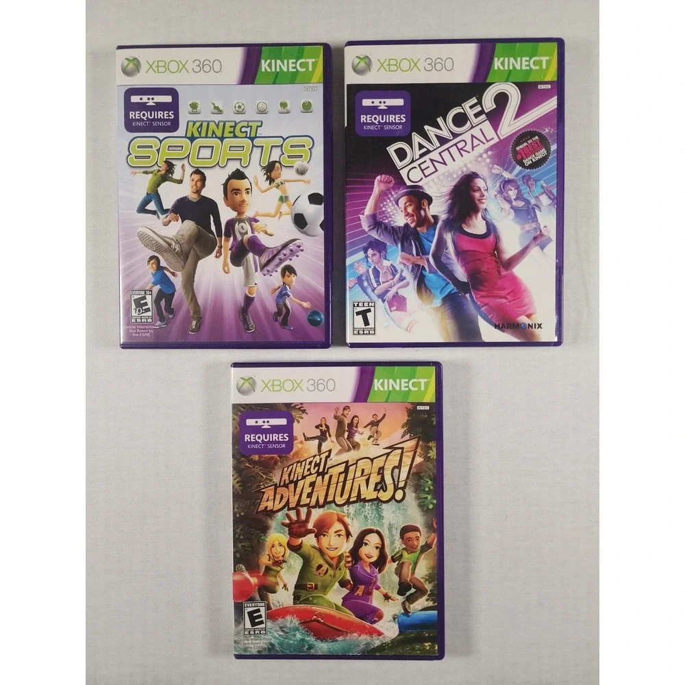 Xbox 360 Kinect Game Bundle Kinect Sports Dance‎ Central 2 Kinect Adventures Lot